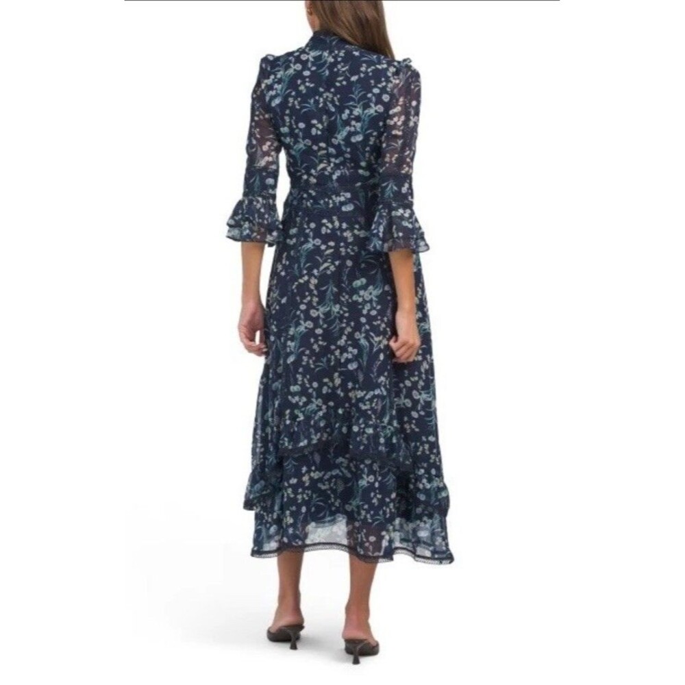Dalia McPhee Midi Dress Floral Navy Blue Size Large - Picture 6 of 16
